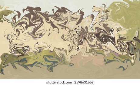 This abstract digital artwork features a swirl of earthy tones, including shades of beige, brown, green, and cream.