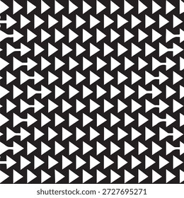 Este fundo geométrico abstrato apresenta uma seta repetitiva e padrão de triângulo dispostos em um esquema de cores preto e branco limpo. Formas triangulares nítidas criam uma sensação de direção, ritmo e movimento, tornando o design ousado e visualmente impressionante. O padrão de alto contraste funciona bem como uma textura sem costura, pano de fundo moderno ou superfície decorativa. Seu estilo gráfico mínimo é ideal para design de fundo, aplicações de padrões, branding, papéis de parede, têxteis, embalagem, cartazes e interfaces digitais. A geometria repetitiva adiciona estrutura e equilíbrio, enquanto a paleta monocromática garante versatilidade para projetos contemporâneos, criativos e profissionais que exigem uma textura de padrão abstrata moderna.