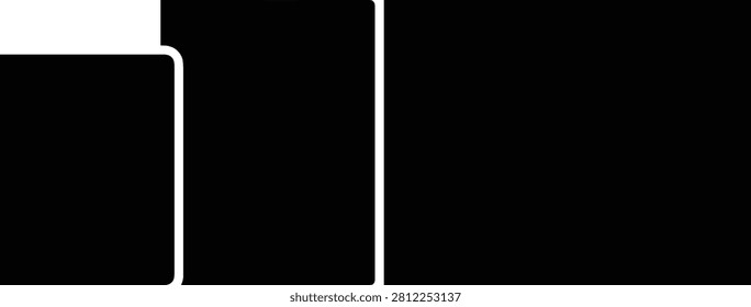 This abstract geometric graphic features three black rectangular blocks of varying heights with rounded and sharp corners. It is suitable for minimalist logo design, architectural diagrams, and corporate branding projects.
