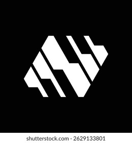 este é um design de logotipo geométrico abstrato da letra inicial N em branco que parece limpo e moderno em um fundo preto
