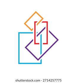 this is an abstract geometric logo design that depicts four connected rectangular shapes in various colors that looks clean on a white background