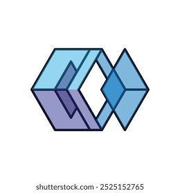 This is an abstract geometric logo in hexagon and diamond shape overlap in simple flat style on a white background

