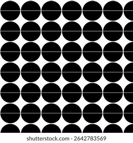 This abstract geometric pattern design features a striking collection of black and white optical illusions arranged in a clean, modern grid. Each section showcases semi-circles, quarter-circles.