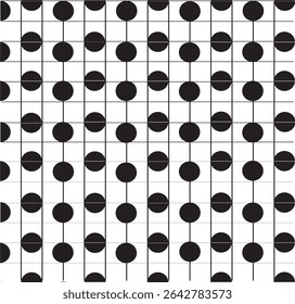 Este design de padrão geométrico abstrato apresenta uma impressionante coleção de ilusões ópticas em preto e branco dispostas em uma grade limpa e moderna. Cada seção apresenta semicírculos, quartos de círculo.