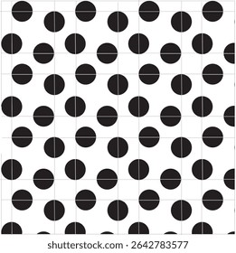 Este design de padrão geométrico abstrato apresenta uma impressionante coleção de ilusões ópticas em preto e branco dispostas em uma grade limpa e moderna. Cada seção apresenta semicírculos, quartos de círculo.