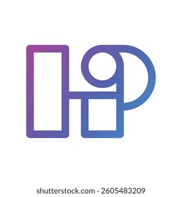 this is an abstract geometrical logo design of an initial letter HP in pink and purple gradient  that looks clean on a white background