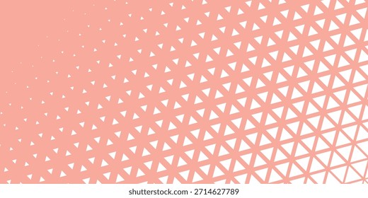 Este gráfico abstracto presenta un fondo de melocotón suave con un patrón repetitivo de triángulos blancos que aumentan gradualmente en densidad y complejidad de izquierda a derecha, creando una sensación de
