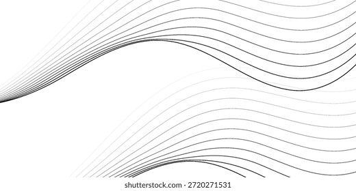 Este diseño abstracto en escala de grises presenta una fascinante interacción de líneas suaves y fluidas que forman elegantes curvas y ondas dinámicas contra un fondo blanco limpio, perfecto para entornos sofisticados