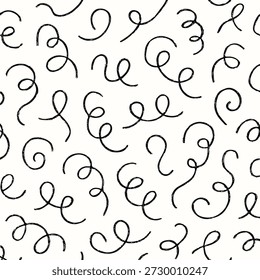 Este fundo desenhado à mão abstrato apresenta linhas de rabisco divertidas e curvas de repetição organizadas em um padrão de repetição sem costura. Traçados de esboço preto macio fluem livremente através de uma superfície esbranquiçada clara, criando uma textura criativa e orgânica. O design solto, estilo doodle adiciona uma sensação de movimento, espontaneidade e expressão artística. Sua paleta de cores monocromática mínima torna versátil e fácil de usar em muitos estilos de design. Perfeito para fundos, papéis de parede, têxteis, impressões de tecido, papelaria, embalagem, branding e projetos digitais, este padrão abstrato traz um toque moderno, divertido e artístico para a impressão e aplicações web.