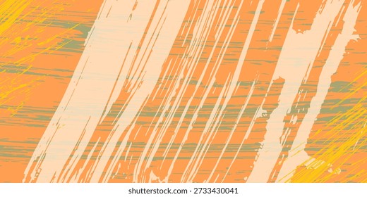 Esta ilustración abstracta presenta una animada mezcla de tonos naranjas y amarillos, acentuados con texturas calcáreas y trazos de pincel audaces. eps 10