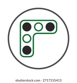 Esta ilustración abstracta presenta un patrón geométrico moderno compuesto de círculos en blanco y negro contenidos dentro de un marco verde con esquinas redondeadas. Un gráfico visualmente atractivo y limpio