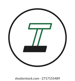 This abstract image displays a stylized symbol with geometric forms suggesting equilibrium and progression. Set within a circular frame, the logo embodies minimalism through its clean lines and
