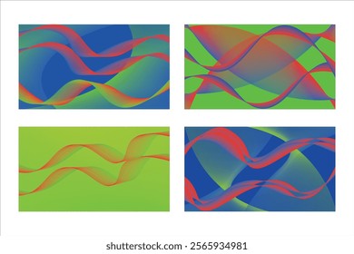 This abstract image features bright wavy lines and flowing shapes in red, green, and blue hues, creating a dynamic and vibrant pattern. Ideal for bundle backgrounds, 