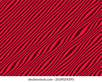 
This abstract image features a dynamic pattern of wavy, diagonal stripes in a vibrant red on a dark reddish-brown background. 