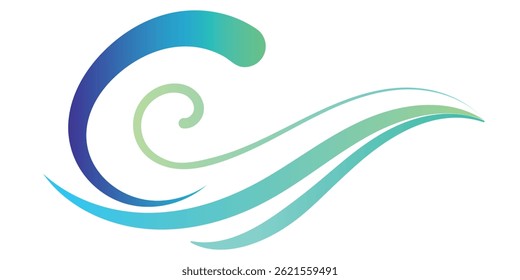 This abstract image features flowing, overlapping wave-like lines in a gradient of teal and mint green colors.