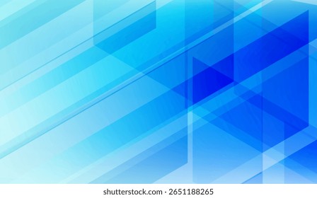 This abstract image showcases a dynamic composition of geometric shapes in cool blue tones, creating a modern and airy visual with layered triangles and diagonal lines