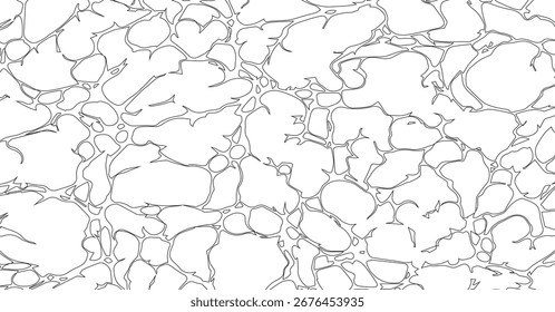 This abstract image showcases an intricate black and white pattern featuring organic, irregular shapes with flowing black outlines, creating a minimalist and contemporary design effect reminiscent