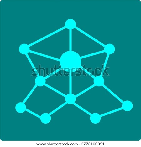 This abstract Knowledge Graph icon visualizes a network of interconnected entities arranged around a central hub. Clean geometric nodes and connecting edges represent semantic relationships, structured meaning, and graph‑based reasoning. The radial symmetry and uniform spacing express deterministic linking and conceptual organization. Ideal for illustrating knowledge graphs, semantic networks, entity‑relationship structures, ontology systems, and AI knowledge workflows. Designed in a minimal teal vector style consistent with modern AI and ML diagramming.