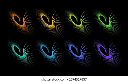 Este diseño de líneas abstractas está hecho de una forma sencilla que se transforma en una forma más compleja, colorida y única. Es adecuado para iconos, símbolos, logos, fondos o plantillas.