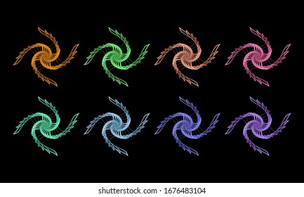 Este diseño de líneas abstractas está hecho de una forma sencilla que se transforma en una forma más compleja, colorida y única. Es adecuado para iconos, símbolos, logos, fondos o plantillas.