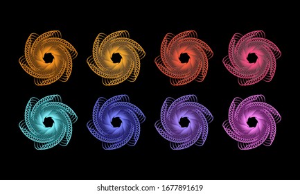 Este diseño de líneas abstractas está hecho de una forma sencilla que se transforma en una forma más compleja, colorida y única. Es adecuado para iconos, símbolos, logos, fondos o plantillas.