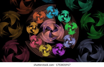 This abstract line art design is made from a simple form that is transformed into a more complex, colorful and unique form. It is suitable for icons, symbols, logos, backgrounds or templates.

