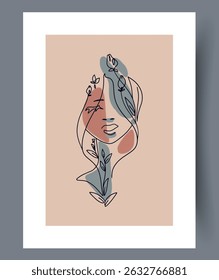 This is an Abstract Line Art representation of a beautiful and elegant Floral Face Design