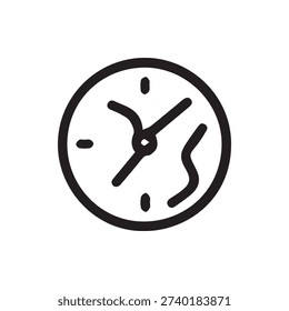 This abstract line icon features a circle with hands and a wavy line, symbolizing a biological clock, cell culture, or the passage of time. Vector.
