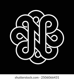 This is an abstract logo of a geometrical circle shape in classic tribal style in white color on a black background