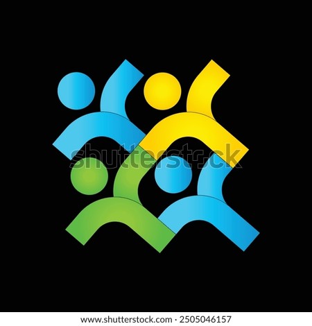 This is an abstract logo hat depicts four abstract people in different color connected each other forming a square shape