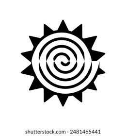 Dies ist ein abstraktes Logo-Bild einer spiralförmigen Sonne in Schwarz auf weißem Hintergrund