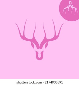 This abstract logo looks like a deer's head, but when viewed upside down, you will see an image of a woman wearing a dress, with a pink color showing the perfect femininity for a company logo engaged 