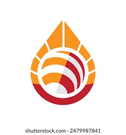 Este es un logotipo abstracto de una gota de agua en un orbe en color amarillo y rojo sobre un fondo blanco