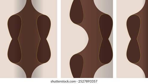 This abstract mid-century modern design features earthy brown tones and organic, symmetrical shapes. Ideal for creating vintage-inspired interiors, wallpaper, fabrics, or home decor retro-modern look