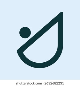 This abstract minimalist design features a crescent arc intersected by a diagonal upward arrow with a dot above, suggesting motion, progress, and human-centered growth.