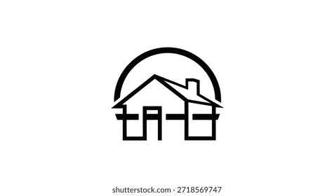 This abstract minimalist house icon features clean, bold lines and a modern design, making it perfect for real estate branding or architectural projects. The house is stylized with geometric shapes
