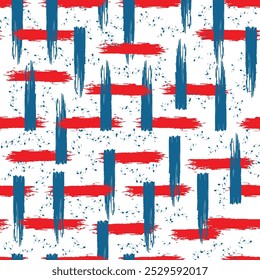 This abstract pattern features bold red and blue brushstrokes, splattered on a white background. Perfect for creating energetic, urban-inspired designs on fabric, wallpaper, or digital art projects