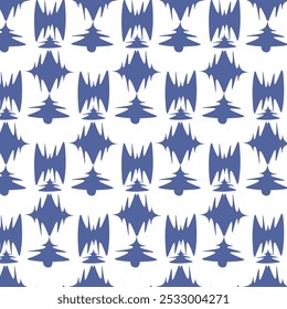 This abstract pattern features a series of organic, undulating shapes arranged in a repetitive grid. The deep blue color against the white background creates a striking visual contrast.