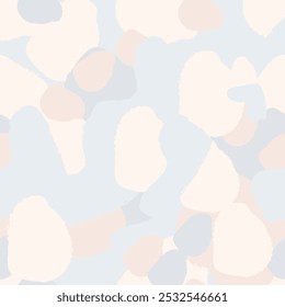 This abstract pattern features soft, irregular shapes in muted pastel tones of light beige, pink, and blue. The design is calming and fluid, creating a gentle, minimalist aesthetic suitable for backgr