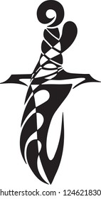 This is an abstract tattoo of a dagger or a knife