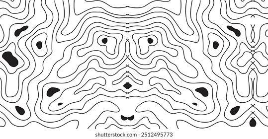 Dieses abstrakte topographische Linienmuster imitiert die Konturen einer Karte mit organischen Kurven und fluiden Formen. Ideal für Hintergründe, Hintergrundbilder und Designprojekte.