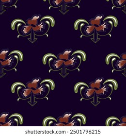 Este es un patrón sin costuras de repetición floral tropical abstracto. Es un diseño colorido e intrincado que es perfecto para una variedad de aplicaciones.