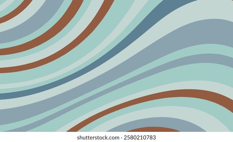 This abstract vector background showcases flowing lines that create a dynamic, wavy pattern in shades of blue, brown, and teal, ideal for various creative applications