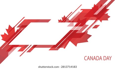 This is an abstract vector illustration featuring red maple leaves arranged in a dynamic geometric pattern against a white background.