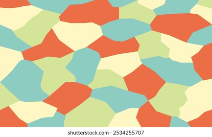 This abstract vector image uses geometric elements to create a dynamic irregular pattern. The combination of shapes and colors results in an energetic and contemporary design