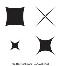 Este conjunto vetorial abstrato apresenta quatro formas simétricas, semelhantes a estrelas, com bordas curvas dinâmicas e cantos afiados. Ideal para uso em marcas modernas, logotipos, ícones de interface do usuário ou elementos gráficos de movimento.