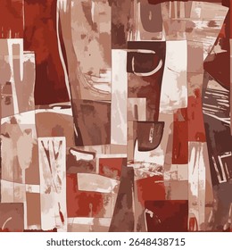 In this abstract work, geometric forms layered in pastel shades of red, brown and tan come together to form an indistinct but palpable silhouette of a face