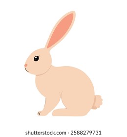 This adorable cartoon illustration features a rabbit sitting on its hind legs in a side profile view. The rabbit has a light peach-colored body, large black eyes with eyelashes, a small pink nose.