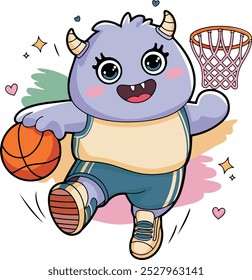 This adorable cartoon monster, dressed in a basketball uniform