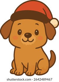 This adorable cartoon puppy, wearing a festive Santa hat, is all ready to spread holiday cheer! With rosy cheeks and a sweet smile, he’s the paw-fest companion for a cozy Christmas celebration.